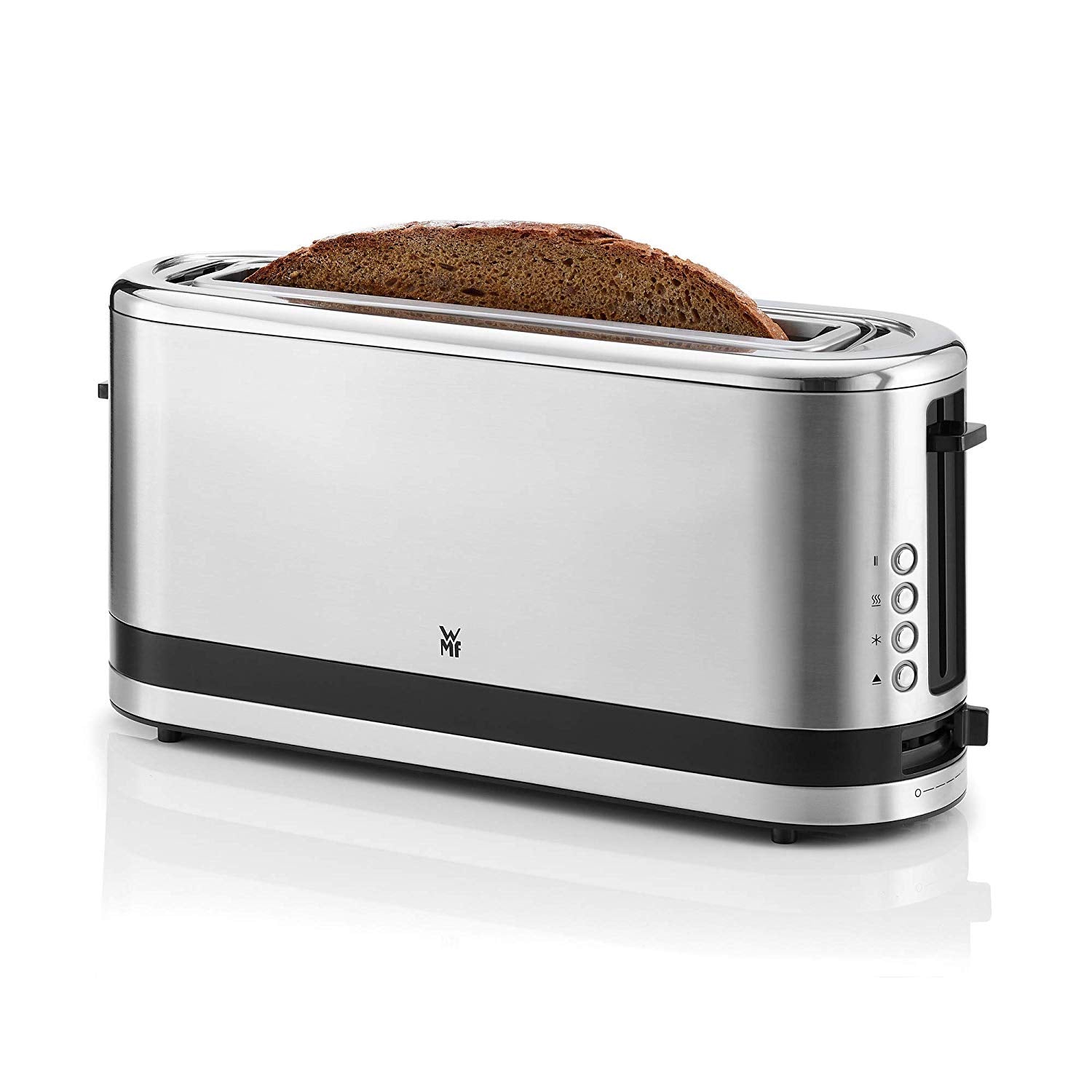 WMF Stelio Tostapane 2 fette in acciaio inox, doppia fessura con inserto per panino, funzione bagel, 7 livelli di doratura, 900 W, tostapane in acciaio inox opaco WMF Stelio Tostapane 2 fette in acciaio inox, doppia fessura con inserto per panino, funzione bagel, 7 livelli di doratura, 900 W, tostapane in acciaio inox opaco